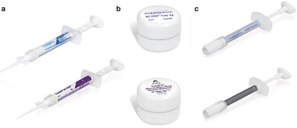 Các công thức khác nhau của vật liệu sửa chữa chân răng EndoSequence® BC RRM ™ và TotalFill® BC RRM ™, dạng lỏng và dạng putty